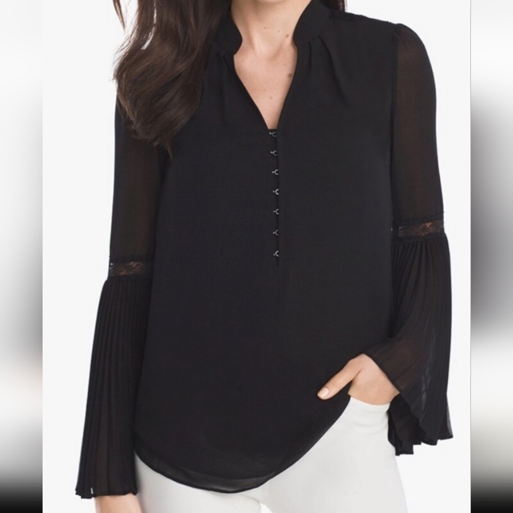 White House Black Market Pleated Bell Sleeve And Lace Blouse Blouse Size 4